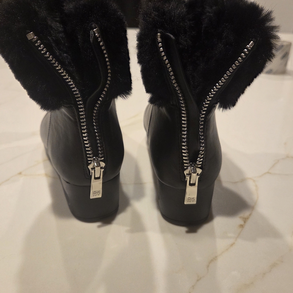 DKNy Black Fur-Trimmed Ankle Boots
